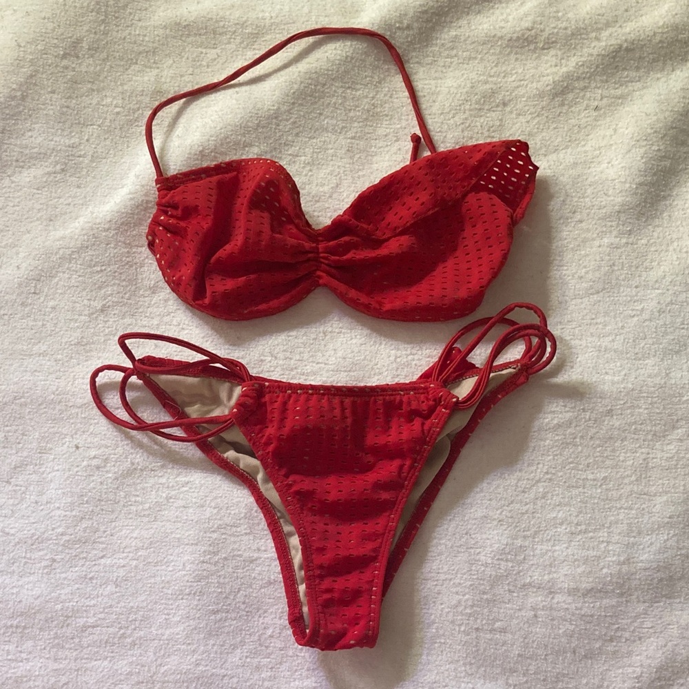 Tyler Rose Perforated Red Ruffle Bikini Set - Picture 8 of 10